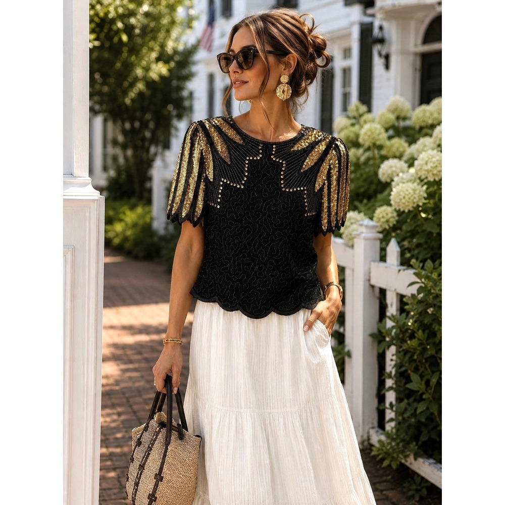 Vintage Stunning Gatsby Art Deco Stenay Beaded Top Gold Evening main character M